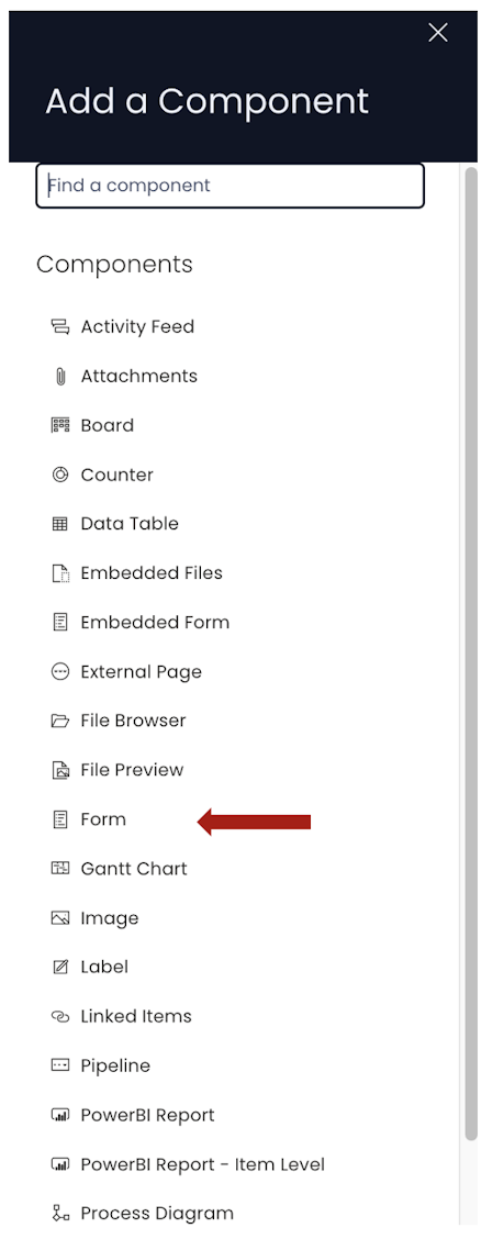 Form component in list
